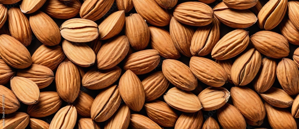 Bunch of almond nuts detailed texture background from Generative AI Bunch of almond nuts detailed texture background from Generative AI