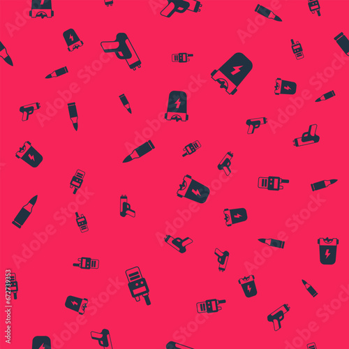 Set Walkie talkie, Police electric shocker, Bullet and on seamless pattern. Vector