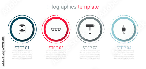 Set Baseball cap, Skateboard stairs with rail, T tool and Screwdriver. Business infographic template. Vector