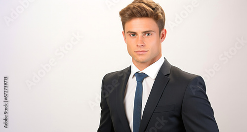 Hombre Joven mediana edad Rubio Guapo en Traje Negro