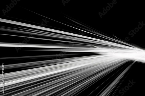 Abstract motion blur with random white lines on a black backdrop. Generative AI photo