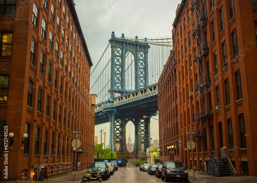 View of Manhattan Bridge from Brooklyn. Industrial part of New York © fluffandshutter