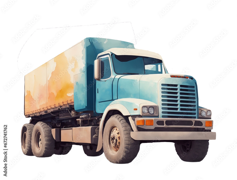 Truck on trasparent background in watercolor style. AI