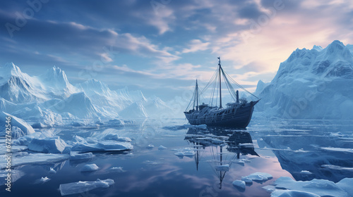 breathtaking landscape with abandoned boat in frozen area background 16:9 widescreen backdrop wallpapers
