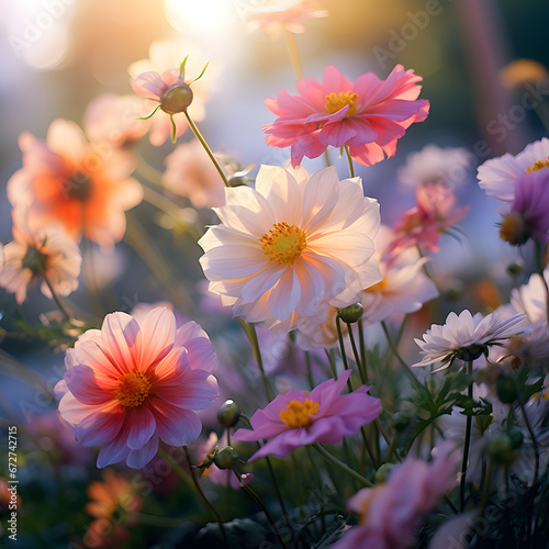 Colorful flowers and morning sunlight.