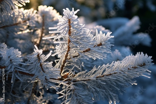 snowflakes on pine tree. Generative AI