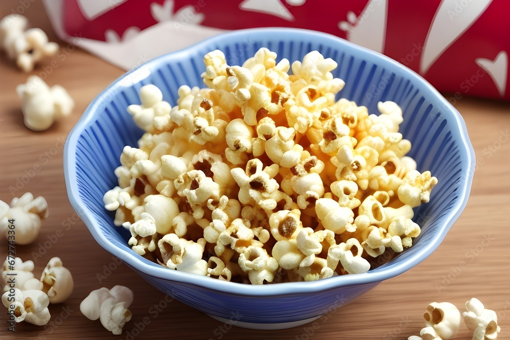 Popcorn in bowl. Generative AI.