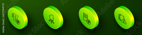 Set Isometric line Smart electric kettle, home, Air humidifier and House under protection icon. Vector