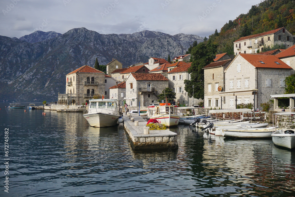 View of the old town of Perast, Montenegro, Balkans