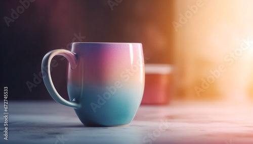 Rustic coffee cup on old fashioned table with copy space background generated by AI
