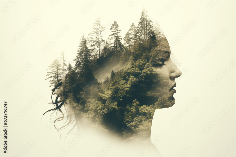 double exposure of woman and nature, AI generate