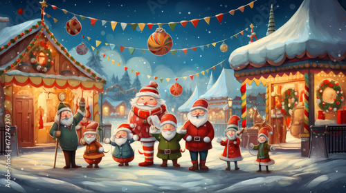  Christmas cartoon illustration with festive characters.