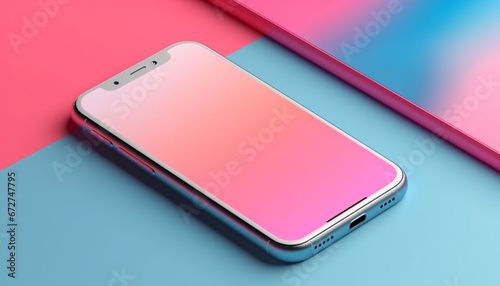Modern smart phone with touch screen on pink background design generated by AI