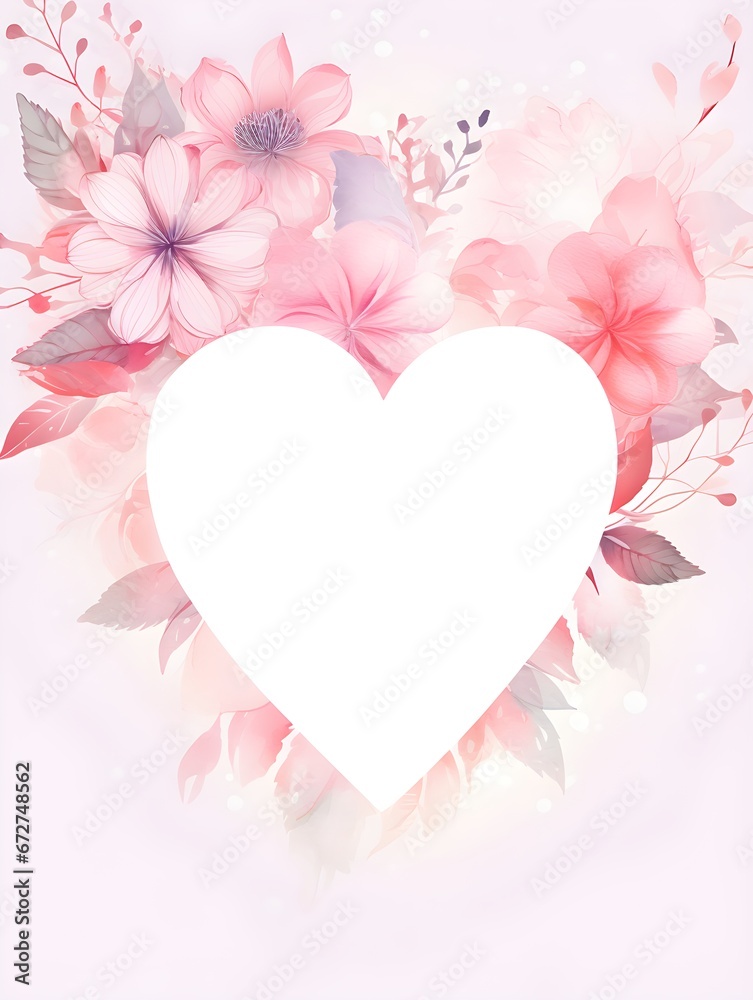 White heart back gruond with pink flowers