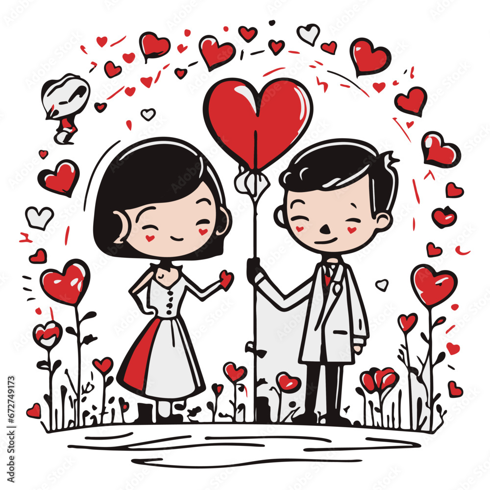 illustration of cute characters of a couple on Valentine's day on isolated background illustration of cute characters of a couple on Valentine's day on isolated background