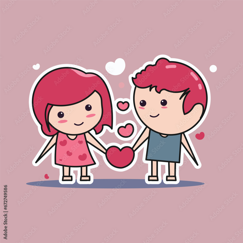 illustration of cute characters of a couple on Valentine's day on isolated background illustration of cute characters of a couple on Valentine's day on isolated background