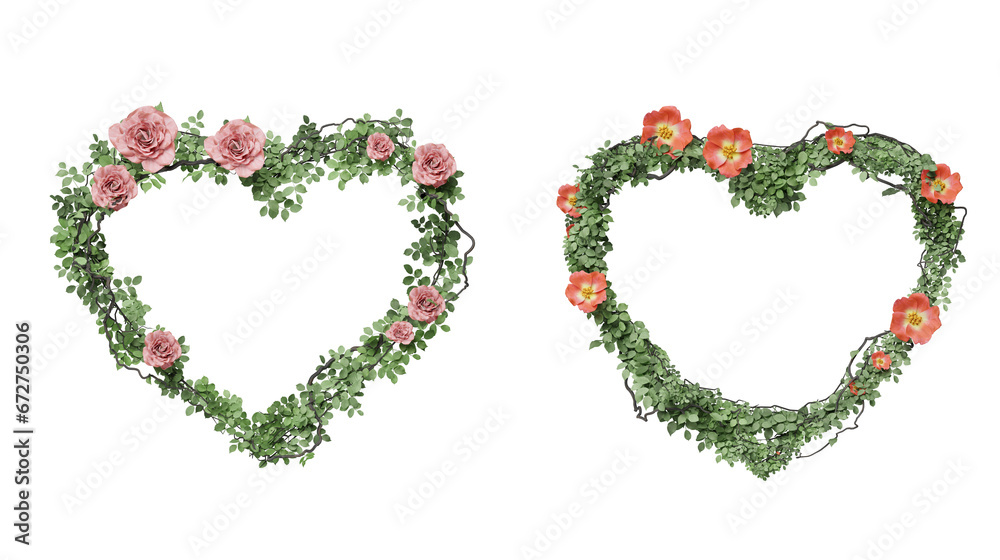 heart frame decorated with leaves and flowers on transparent background heart frame decorated with leaves and flowers on transparent background