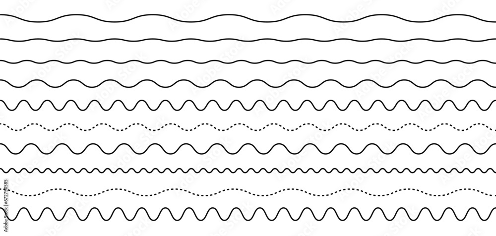 Wave line set. Vector water waves. Set of wavy zigzag lines. - obrazy, fototapety, plakaty 
