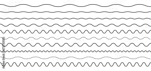 Wave line set. Vector water waves. Set of wavy zigzag lines.