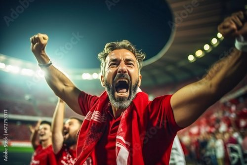 Football or rugby fans celebrating the victory of their favorite team