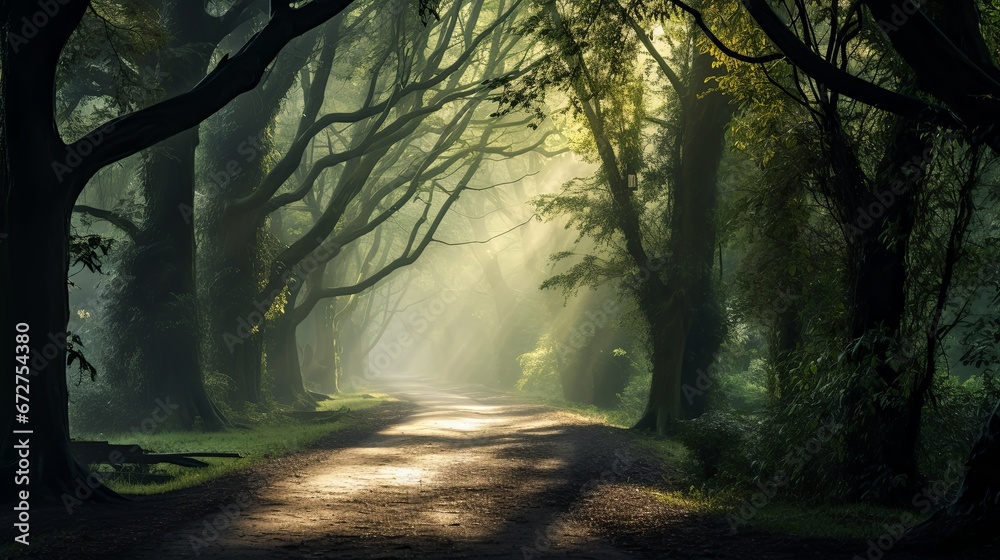Obraz premium Misty Forest Morning Path