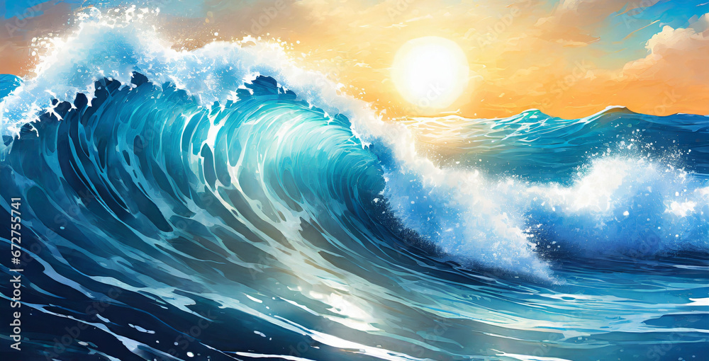 illustration of sea, ocean, waves, drawing, color illustration of sea, ocean, waves, drawing, color