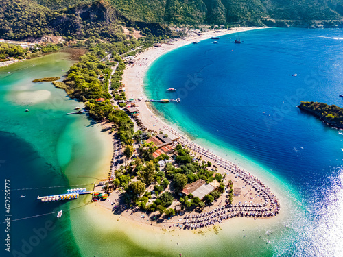 Fototapeta Naklejka Na Ścianę i Meble -  Aerial view of Oludeniz in district of Fethiye, Mugla, Turkey