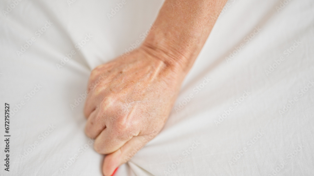 Middle age woman having orgasm on bed at bedroom Middle age woman having orgasm on bed at bedroom