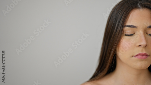 Young beautiful hispanic woman relaxed with close eyes over isolated white background