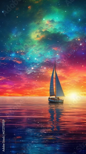 Surreal Dreamy Sky and Boat in Sea