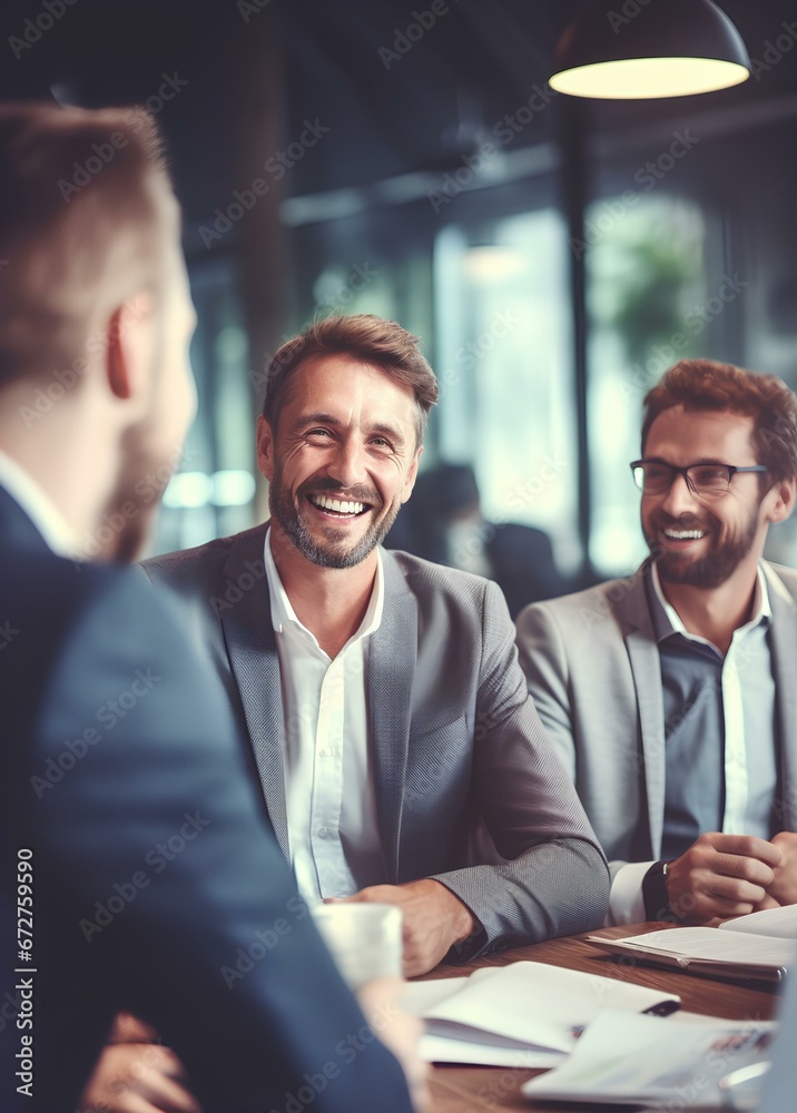 Business conversation of professional employees talking working at group conference. generative AI Business conversation of professional employees talking working at group conference. generative AI