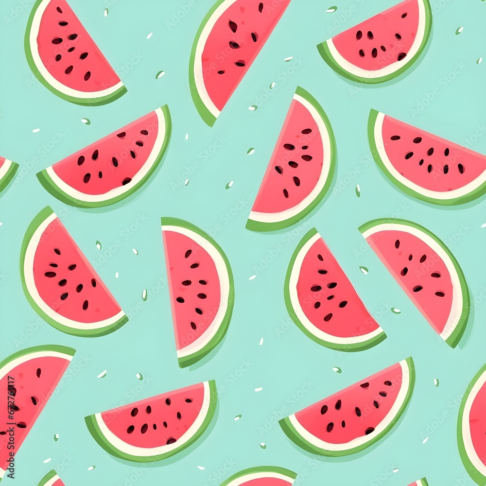 seamless pattern of cute watermalon on green backgrounds, ai generative seamless pattern of cute watermalon on green backgrounds, ai generative