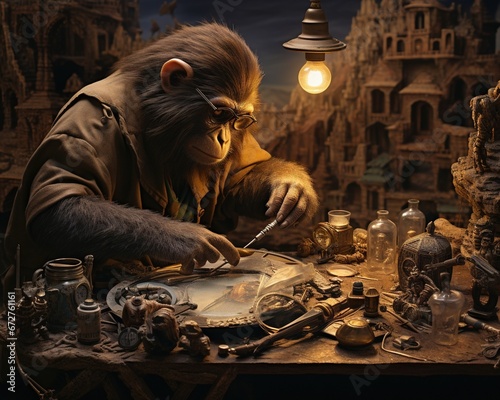 Monkey Archaeological conservator preserving artifacts photo