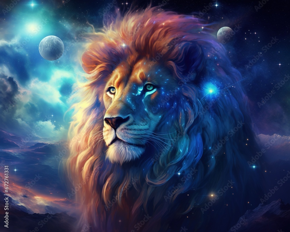Lion Astro-philosopher contemplating cosmic mysteries