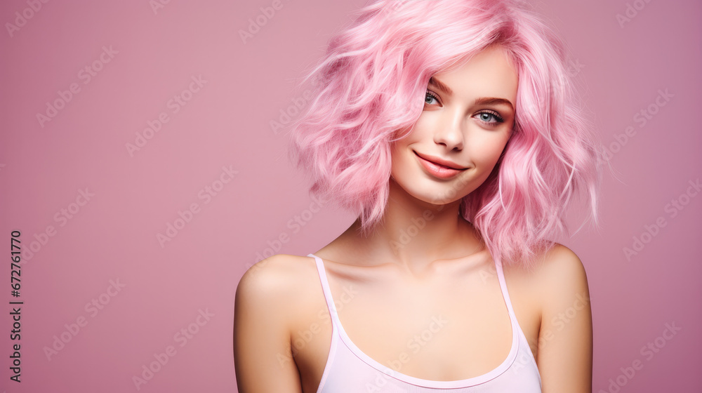 Rosy Reverie: Enchanting Young Woman in a Pink World