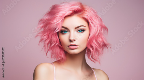 Cerise Charm: Fashionable Young Woman with Pink Hair Aesthetic