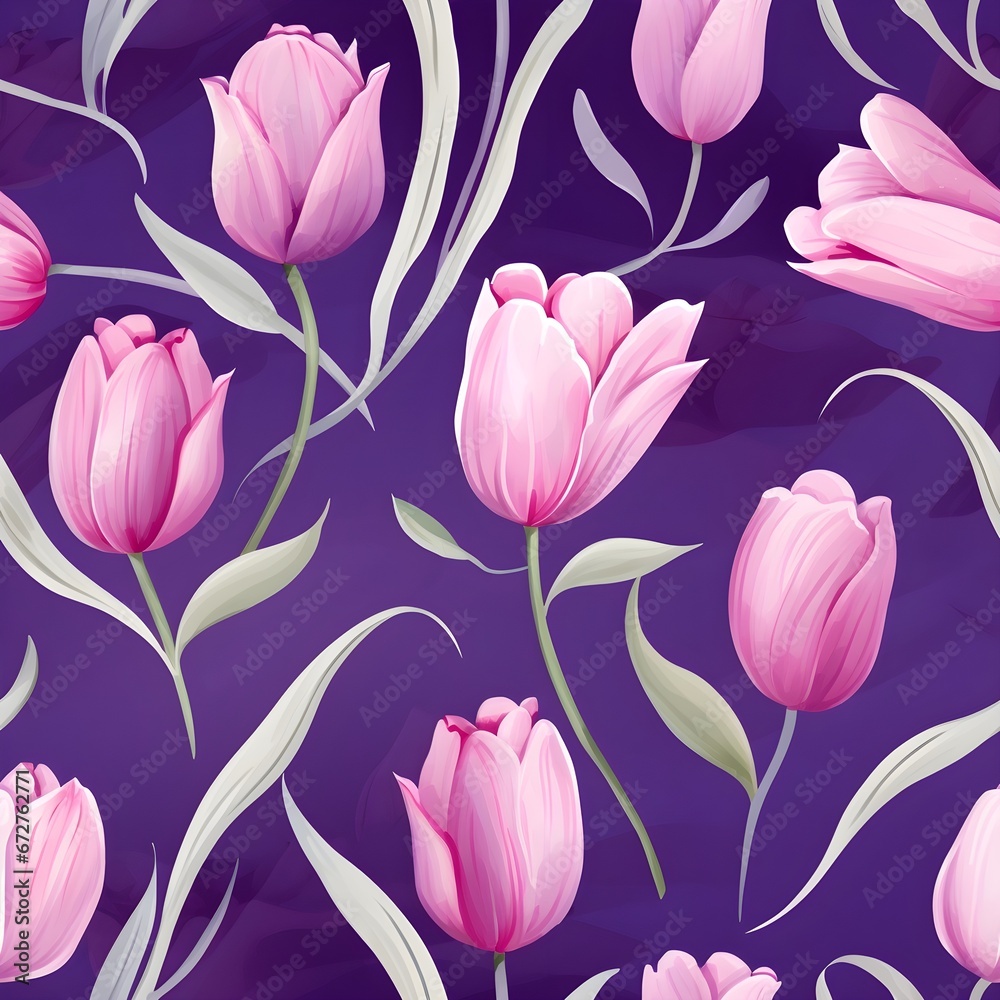 Seamless pattern of purple tulips on dark background, ai generative Seamless pattern of purple tulips on dark background, ai generative