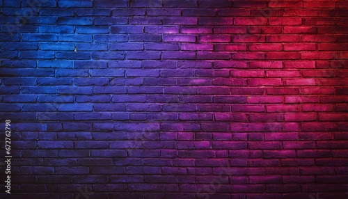 Dark brickwall illuminated with red  blue and purple color tones