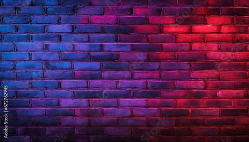 Dark brickwall illuminated with red, blue and purple color tones