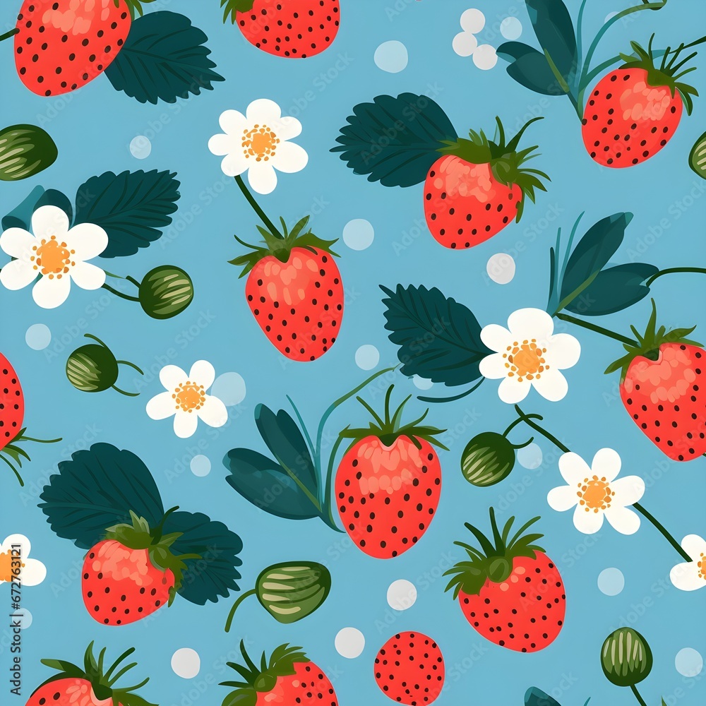 Seamless pattern of strawberies with green leaves, ai generative Seamless pattern of strawberies with green leaves, ai generative