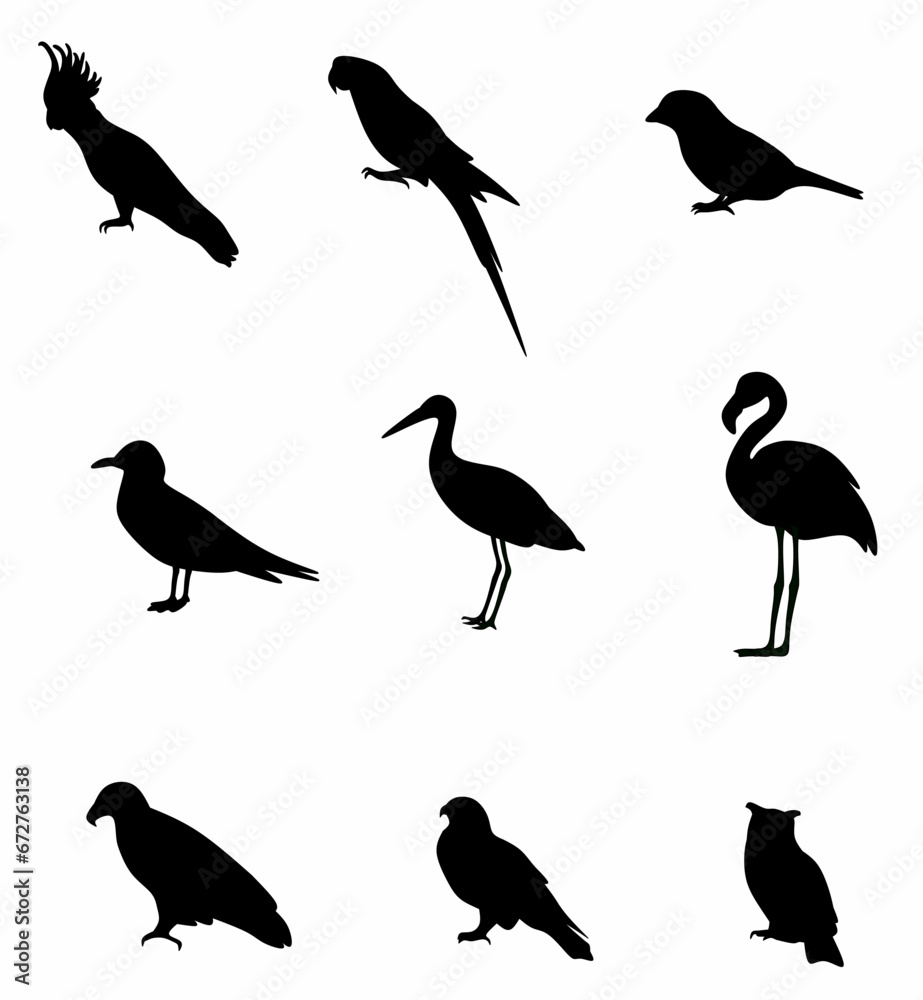 set of bird silhouettes set of bird silhouettes