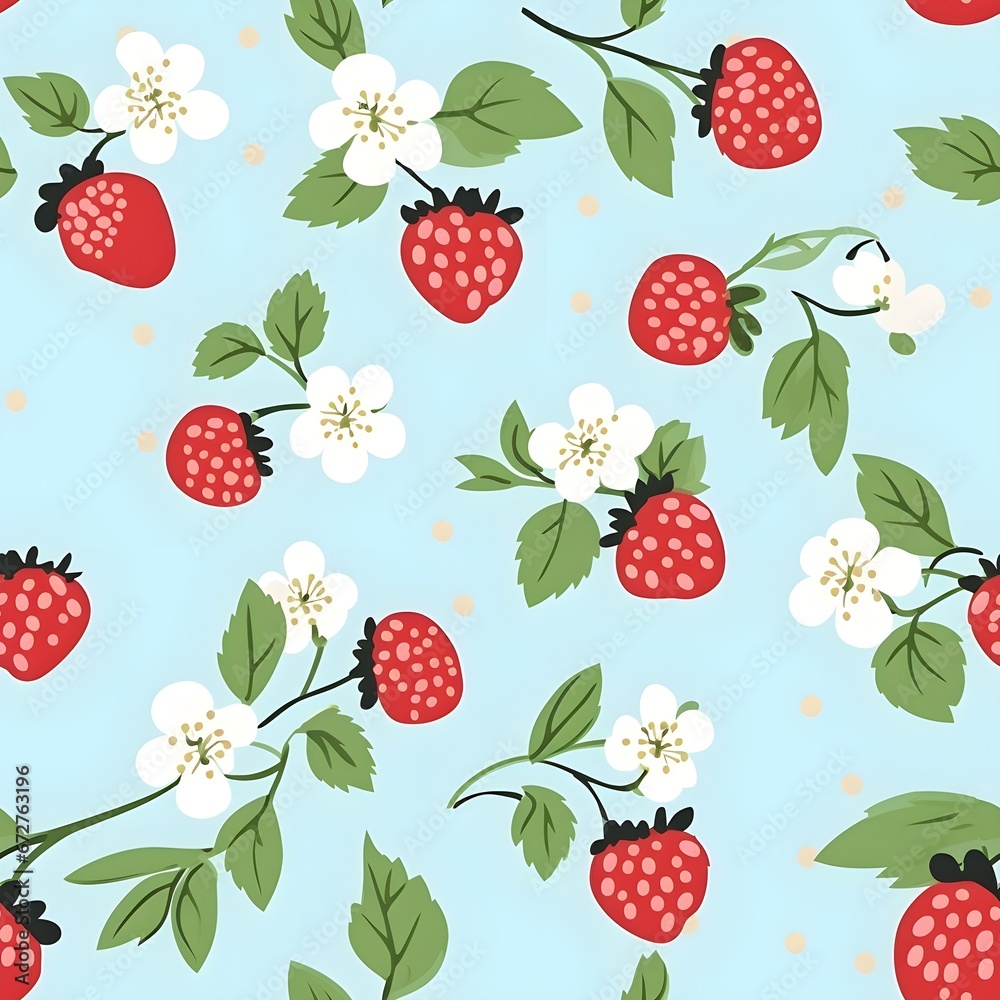 Seamless pattern of strawberies with green leaves, ai generative Seamless pattern of strawberies with green leaves, ai generative