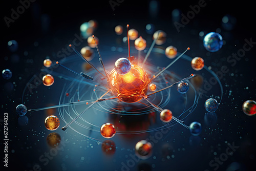 Atomic particles in a 3D illustration. Quantum Physics concept