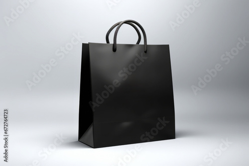 Black paper shopping bag isolated on light background with space for logo or inscriptions.generative ai