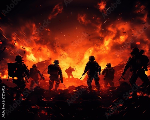 War Concept Military silhouettes fighting scene on war digital