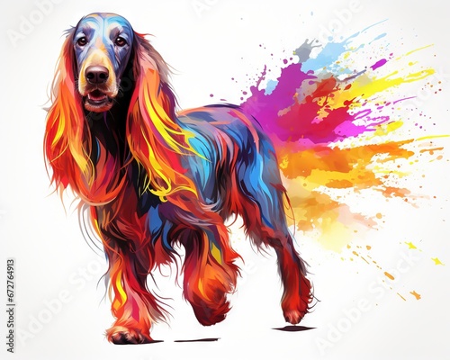 Running colorful Afghan Hound dog Running colorful Afghan Hound dog running afghan hound hound dog photo