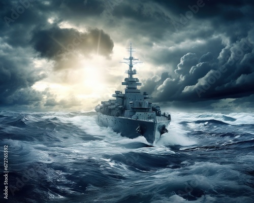 The battleship in the ocean is epic.