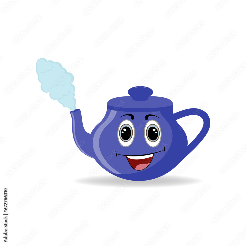 Boiling kettle. Smiling teapot character