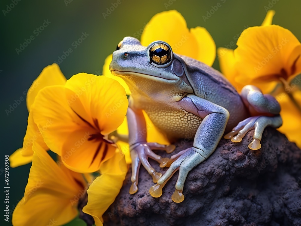 Naklejka premium Tree frog on flower