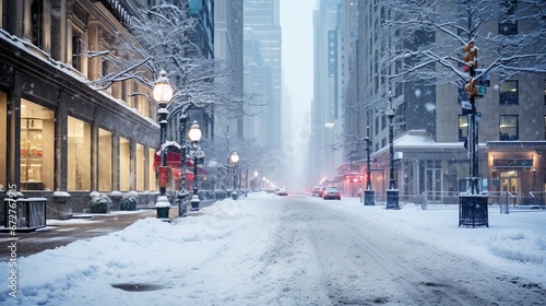 Foto New York City Manhattan Midtown street under the snow during snow blizzard in winter